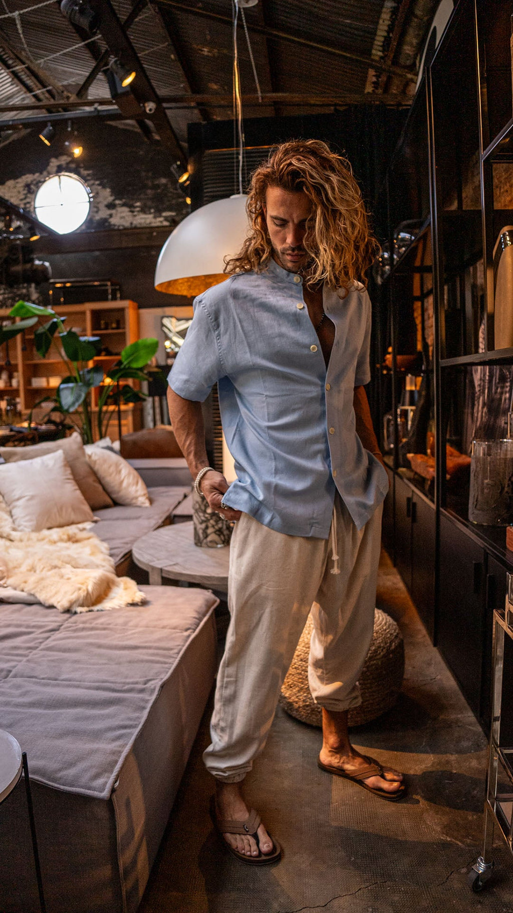 Camisa Cuello Mao · Sky