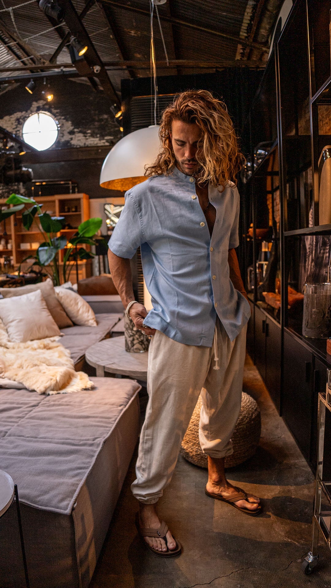 Camisa Cuello Mao · Sky