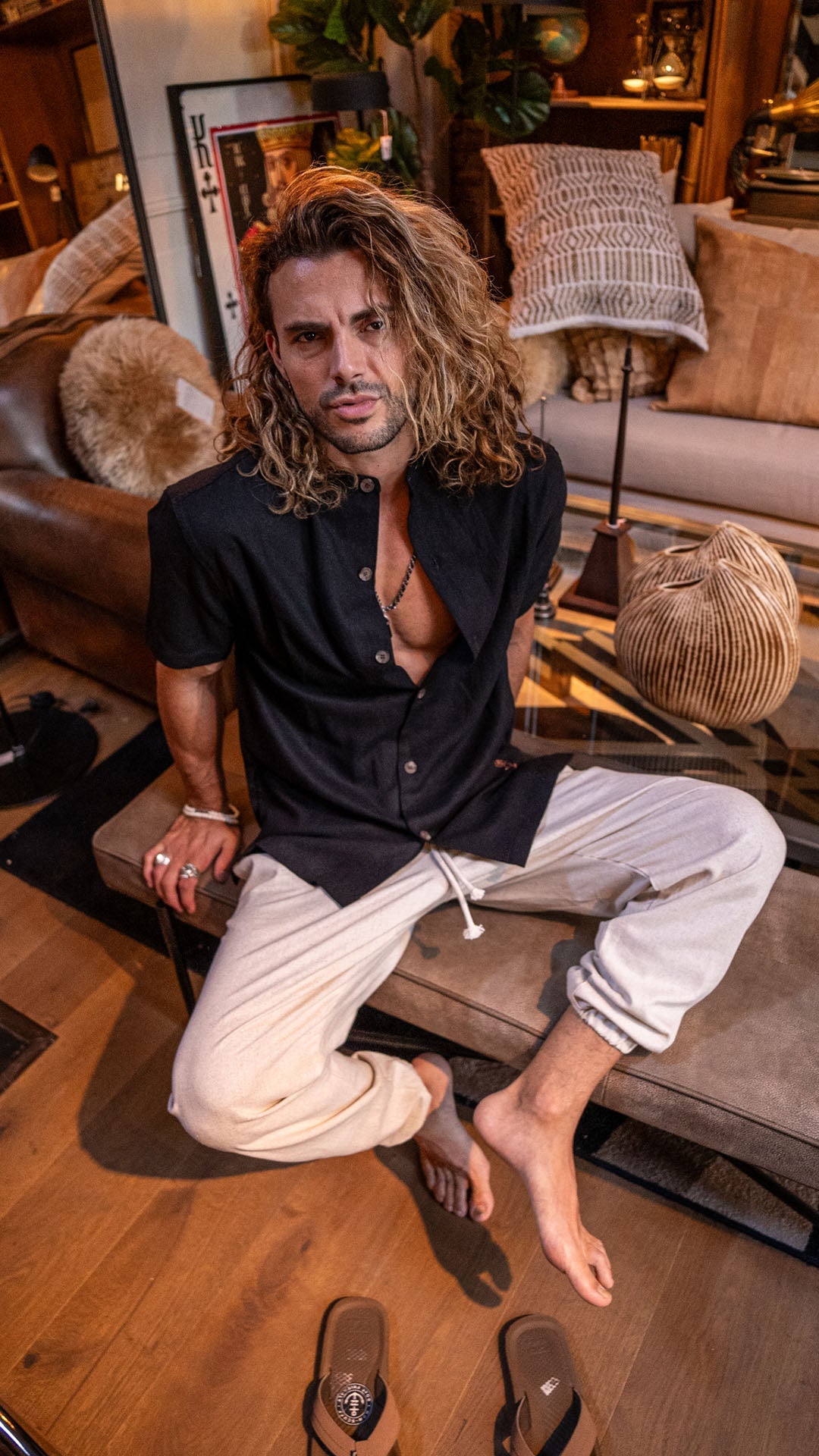 Camisa Cuello Mao · Black Bronze