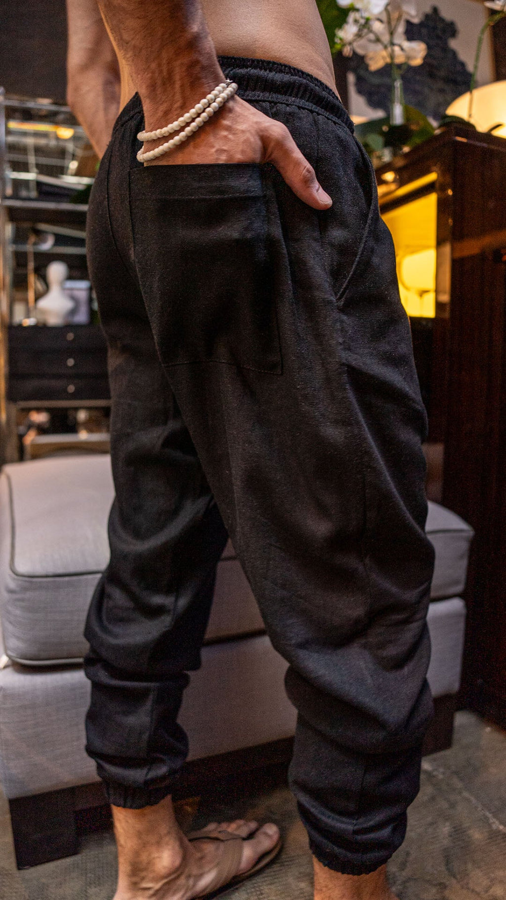 Pantalón de Lino Black · Bajo Elástico