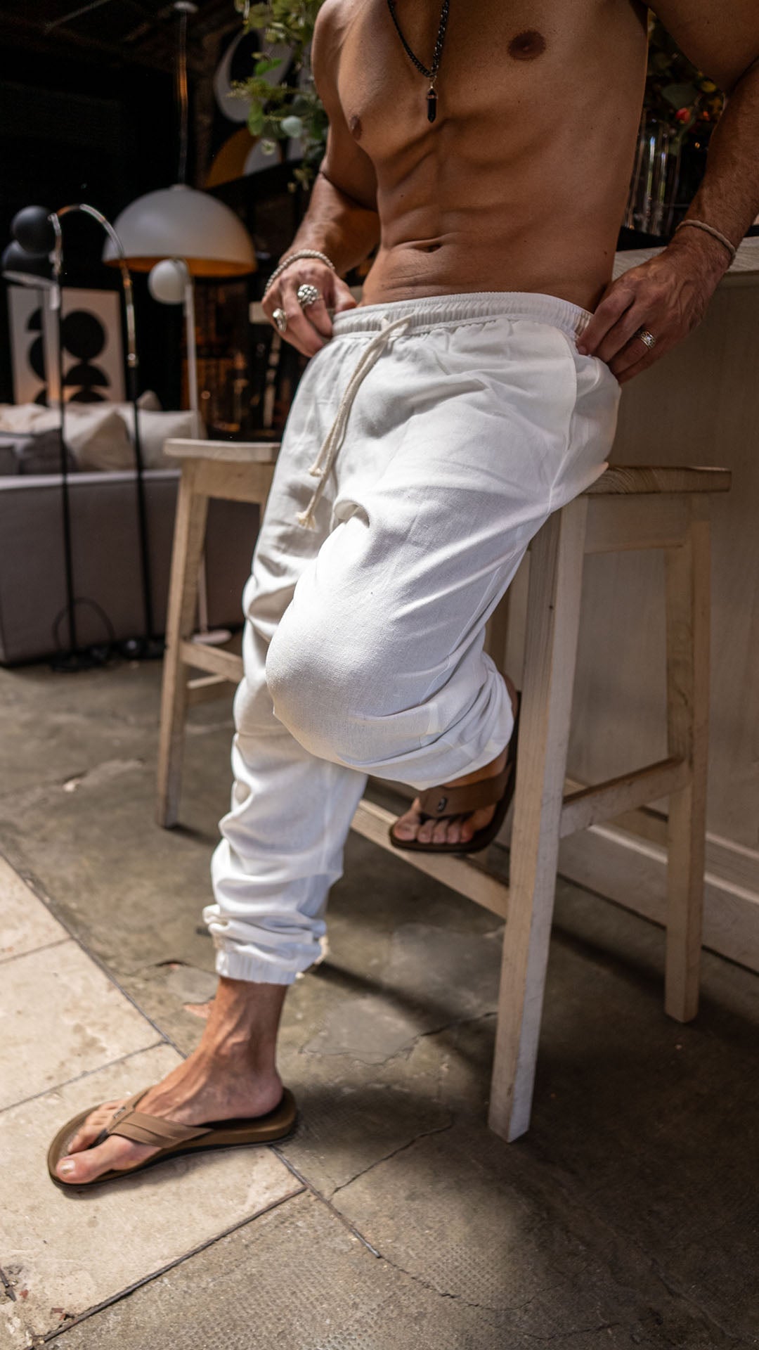 Pantalón de Lino Ibiza · Jazmín Bajo Elástico